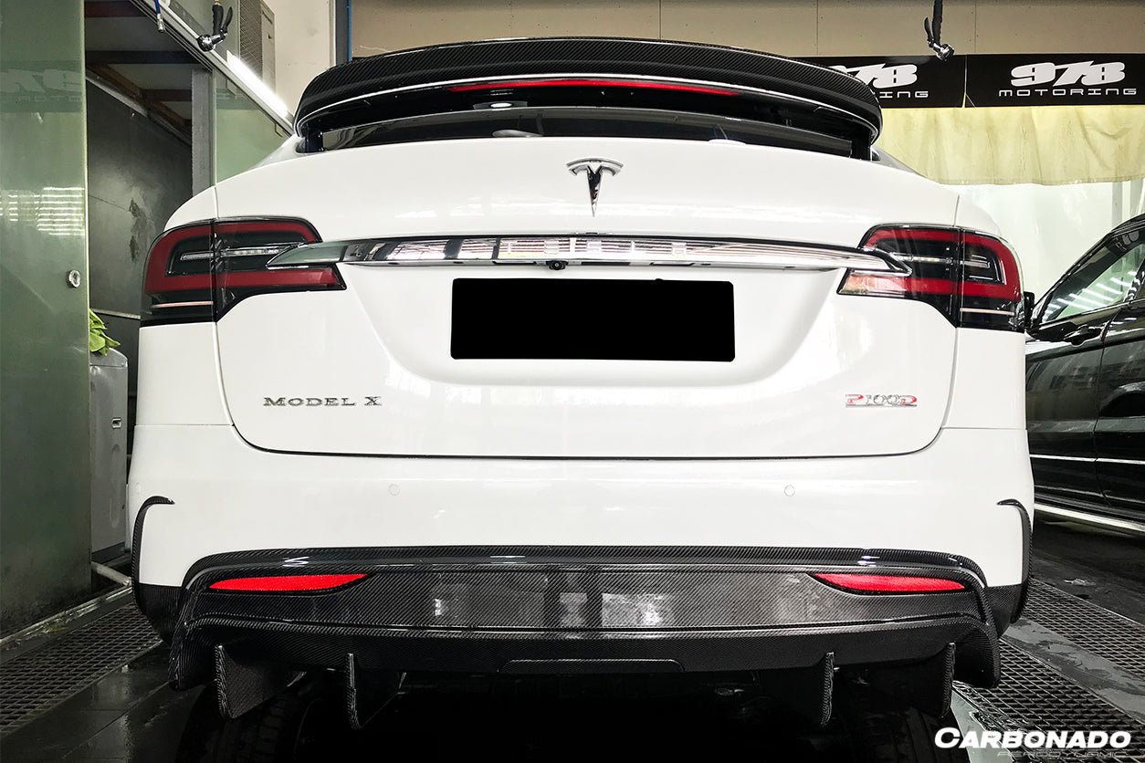 2016 - 2021 Tesla Model X SUV RZS Style Carbon Fiber Rear Bumper Canards